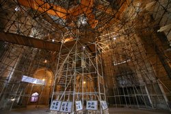 The scaffolding inside the dome