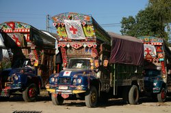 The colourful trucks bring relief supplies to the region