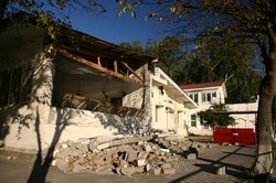 The PTDC hotel bears scars from the earthquake