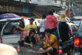 Joining in the watery fun for Songkran, Chiang Mai