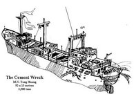 A drawing of the Cement Wreck as she now lies