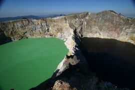 The turquoise and brown lakes at Kelimutu
