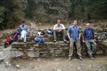 The boys take a break from hiking round Annapurna